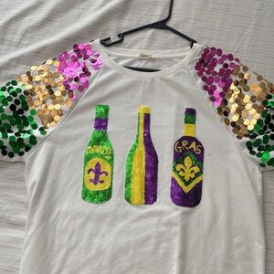 Sequin Mardi Gras T-Shirt with Colorful Sleeves